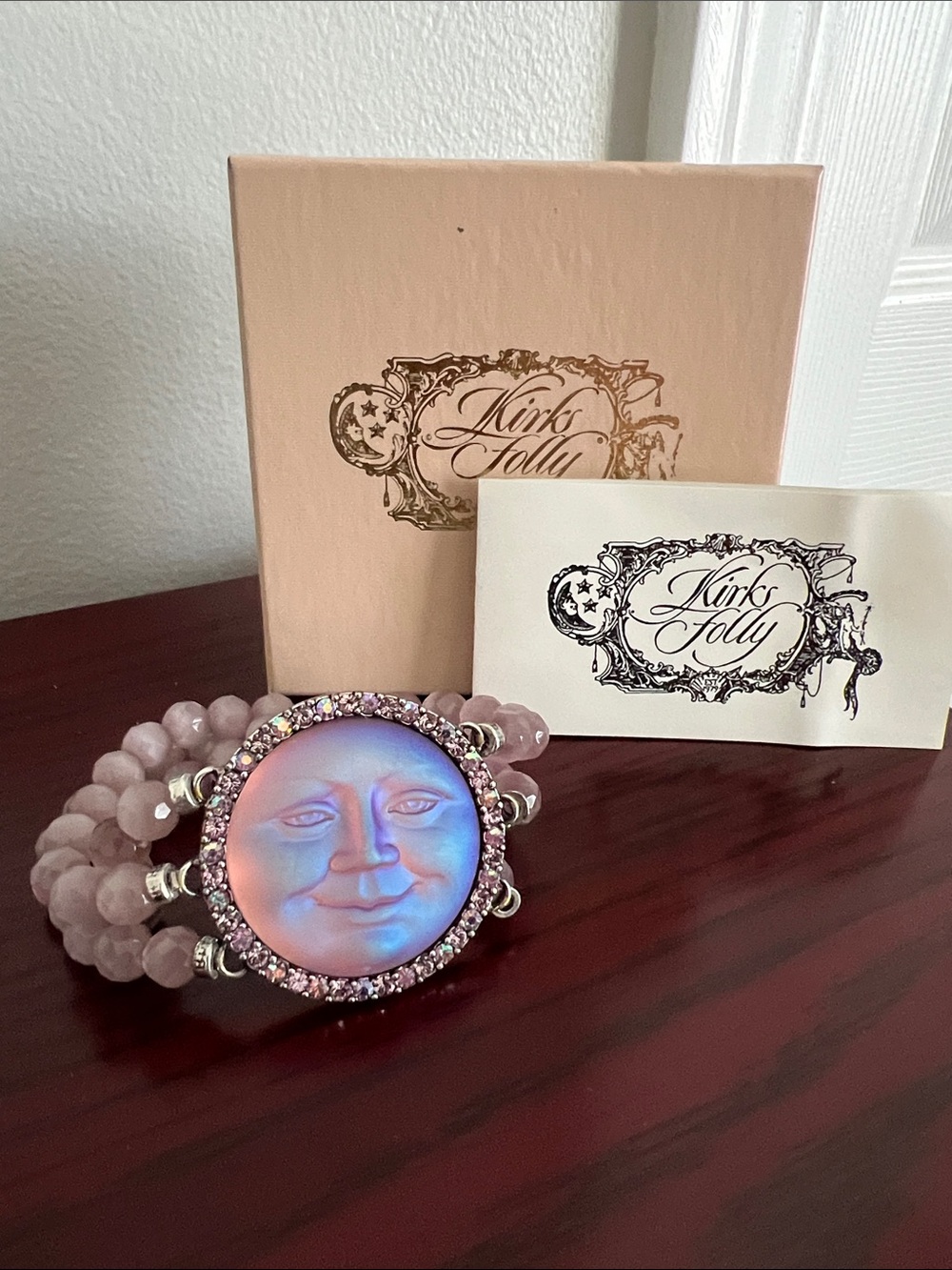 Kirk's Folly Iridescent Moon Face Beaded Bracelet - Purple